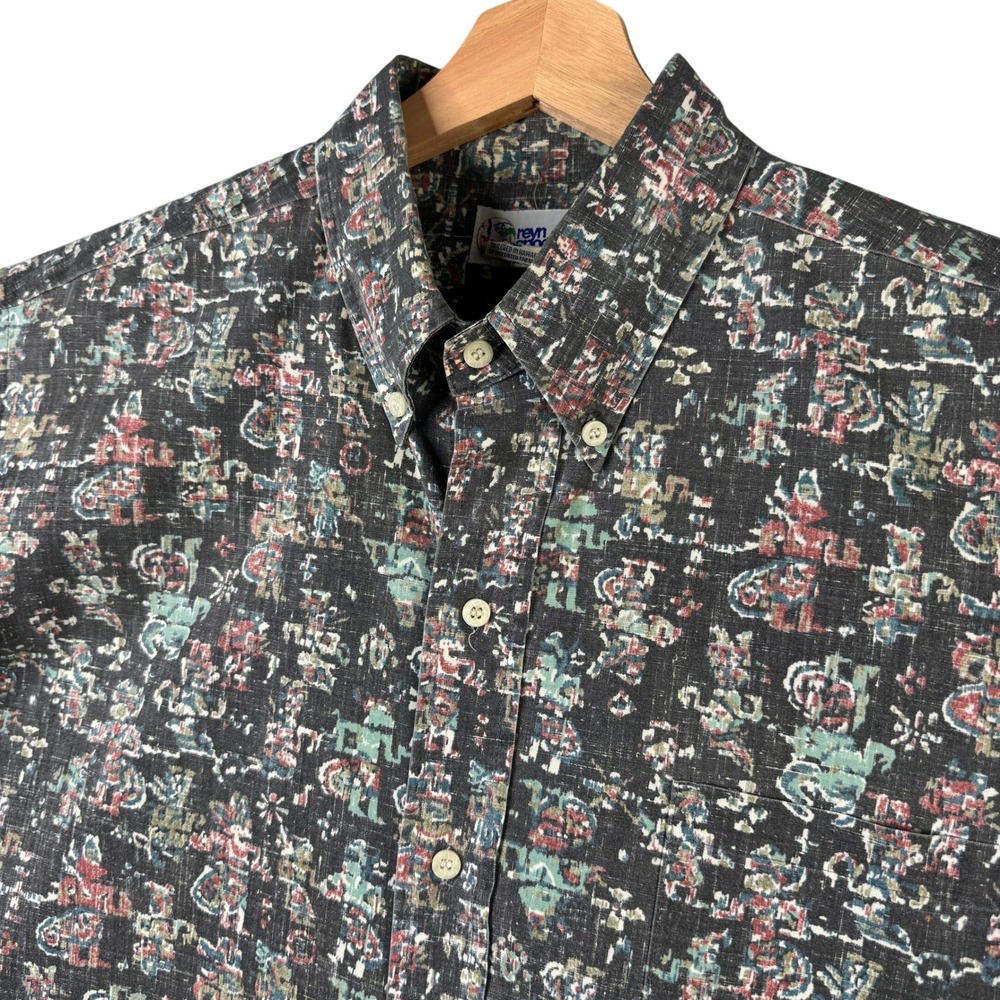 Reyn Spooner Hawaiian Traditionals Tiki Totem Print Button Down Shirt Mens L